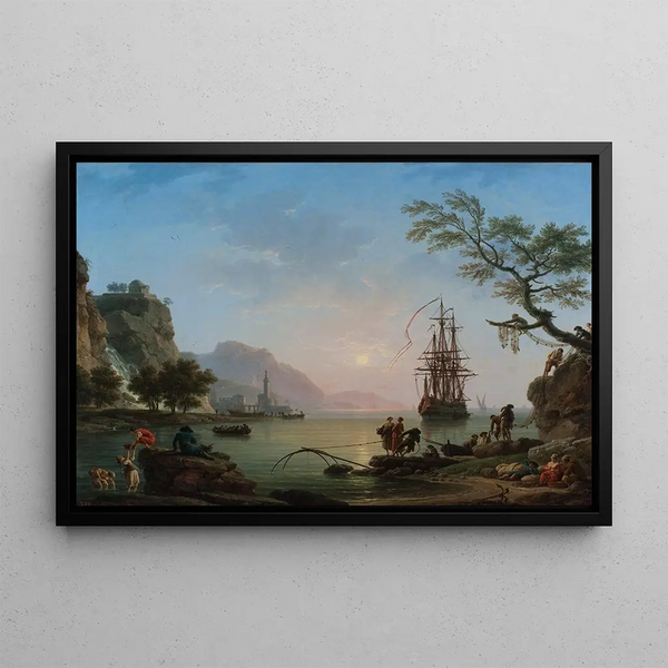 Port de pêche à l'aube - Claude-Joseph Vernet — framed artwork on a wall
