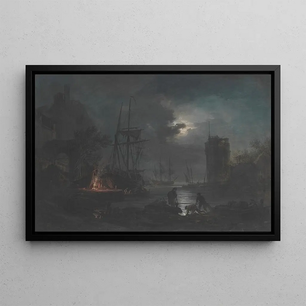 Moonlight Painting - Claude-Joseph Vernet — framed artwork on a wall