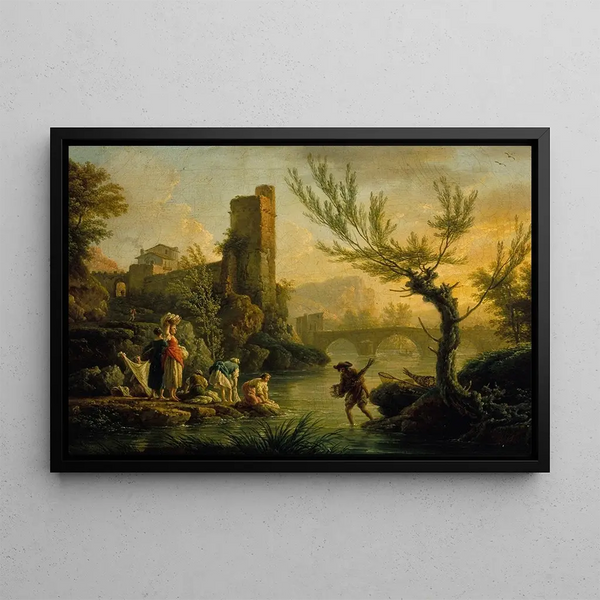 Landscape with Laundresses - Claude-Joseph Vernet — framed artwork on a wall