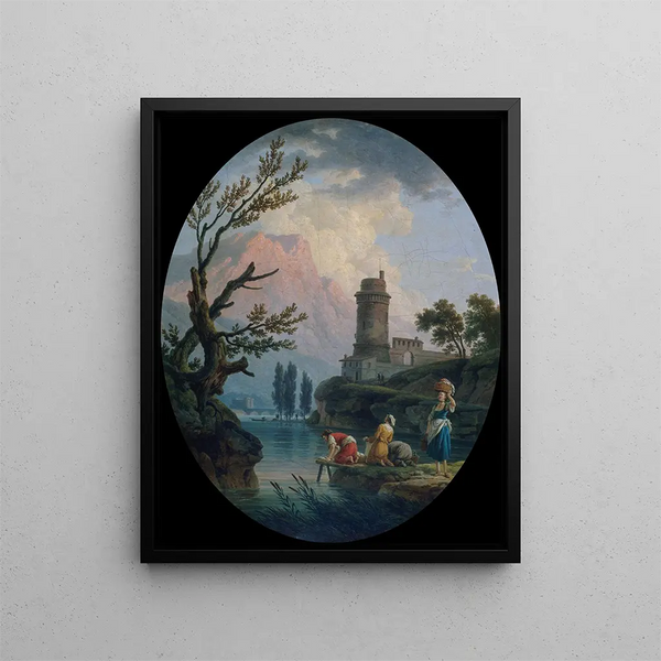 Landscape with Laundresses - Claude-Joseph Vernet — framed artwork on a wall