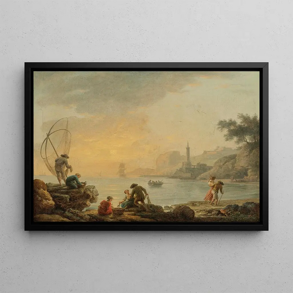 Sunrise with Fishermen - Claude-Joseph Vernet — framed artwork on a wall