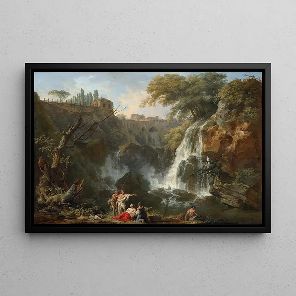 Les Chutes d'eau à Tivoli avec la Villa de Mécène - Claude-Joseph Vernet — framed artwork on a wall