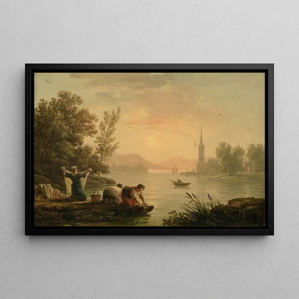 Laundresses near a Lake - Claude-Joseph Vernet — framed artwork on a wall
