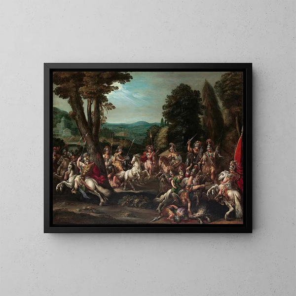 Triumph of the Amazons - Claude Druet — framed artwork on a wall