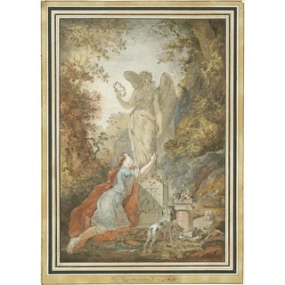 an artist worshipping a statue of Virtue - Claude Hoin — artwork view