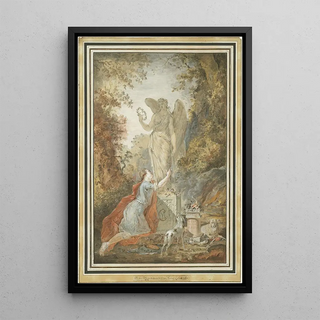an artist worshipping a statue of Virtue - Claude Hoin — framed artwork on a wall
