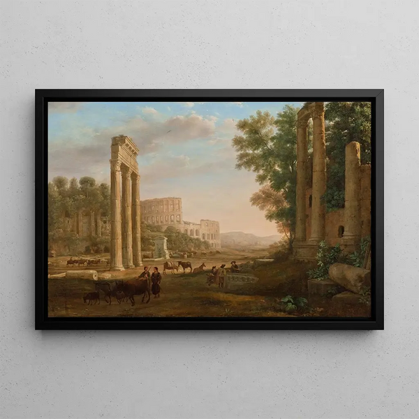 Caprice with ruins of the Roman Forum - Claude Lorrain — framed artwork on a wall