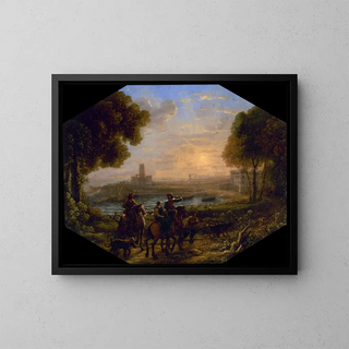 Landscape Painting with the Port of Santa Marinella - Claude Lorrain — framed artwork on a wall