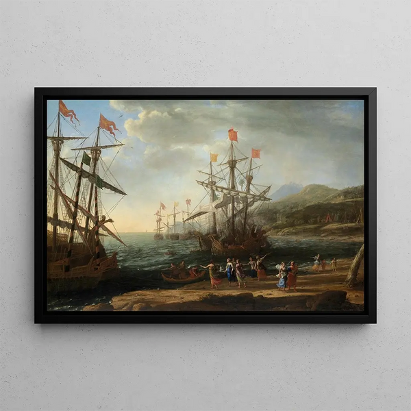 Les Femmes troyennes mettant le feu à leur flotte - Claude Lorrain — framed artwork on a wall