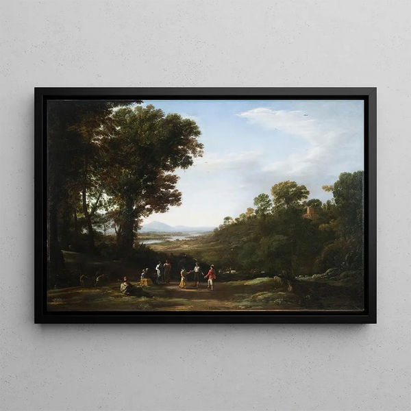 Village Dance Painting - Claude Lorrain — framed artwork on a wall