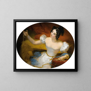 The evening or the young girl holding a necklace - Claude Marie Dubufe — framed artwork on a wall