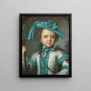 Portrait of a Girl En Jardinière Holding a Houlette - Claude Pougin de Saint Aubin — framed artwork on a wall