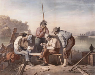 The Mississippi Rafts in Distress, Men Playing Cards - Claude Regnier — artwork view