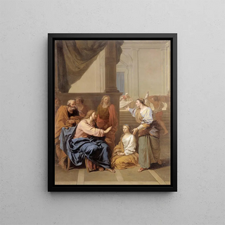 The Christ at the home of Martha and Mary - Claude Simpol — framed artwork on a wall