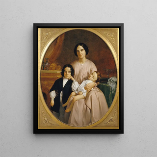 Portrait of the woman and children of the painter - Claudi Lorenzale — framed artwork on a wall