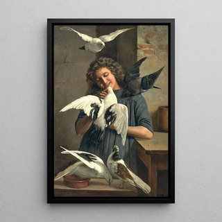 Nourrir les colombes - Claudio Rinaldi — framed artwork on a wall