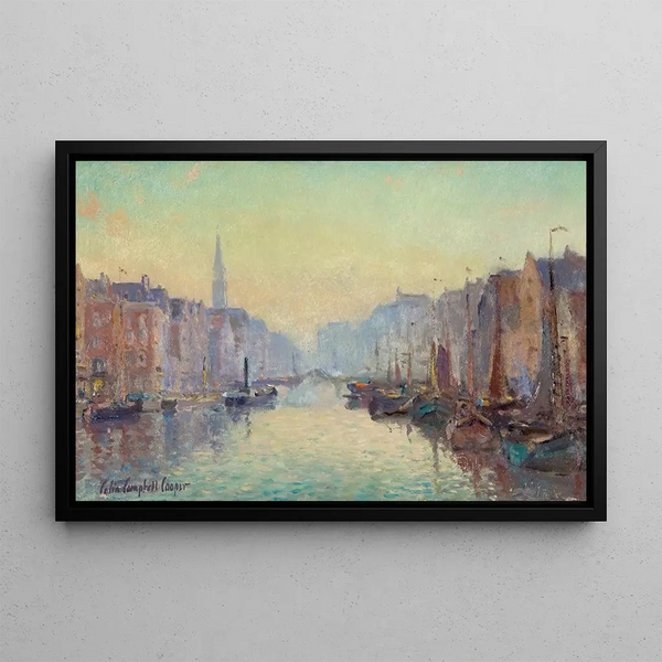 A canal in Rotterdam - Colin Campbell Cooper — framed artwork on a wall