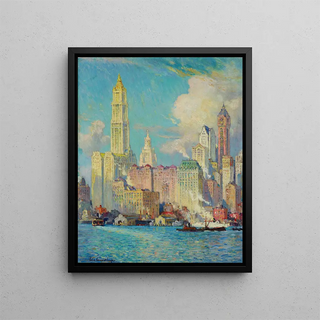 View of Wall Street - Colin Campbell Cooper — framed artwork on a wall