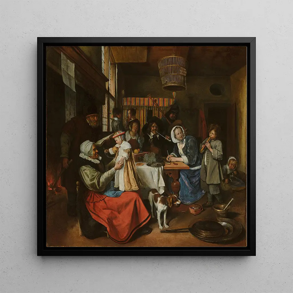 Like the old sing, the young puff - Jan Steen — framed artwork on a wall