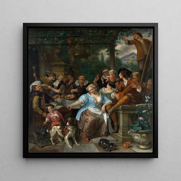 Joyful Company on a Terrace - Jan Steen — framed artwork on a wall