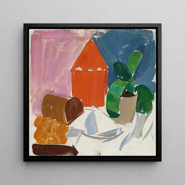 Composition with potted plant - Edvard Weie — framed artwork on a wall