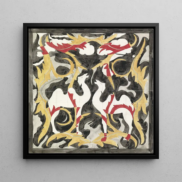 Conception pour un painting de carreaux avec deux chameaux - Carel Adolph Lion Cachet — framed artwork on a wall