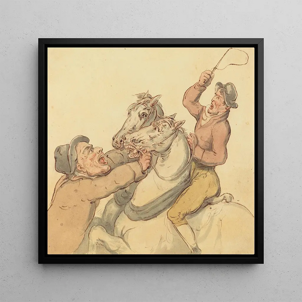 Conducteurs with a pair of rearing horses - Thomas Rowlandson — framed artwork on a wall