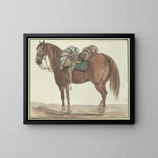 a brown horse saddled turned to the left - Conrad Gessner — framed artwork on a wall