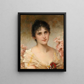 Girl with Flowers - Conrad Kiesel — framed artwork on a wall