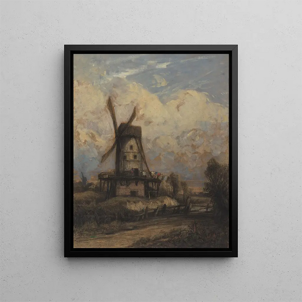 a windmill against a cloudy sky - Constant Troyon — framed artwork on a wall
