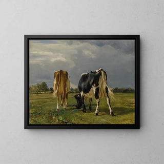 Cows in a meadow - Constant Troyon — framed artwork on a wall