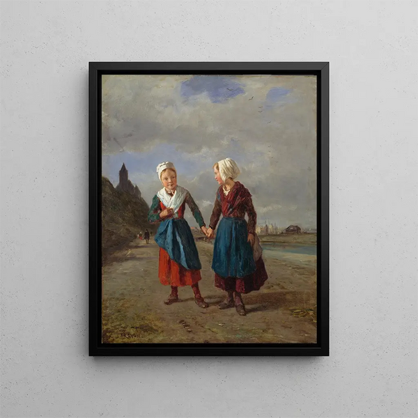 Two young girls - Constant Troyon — framed artwork on a wall