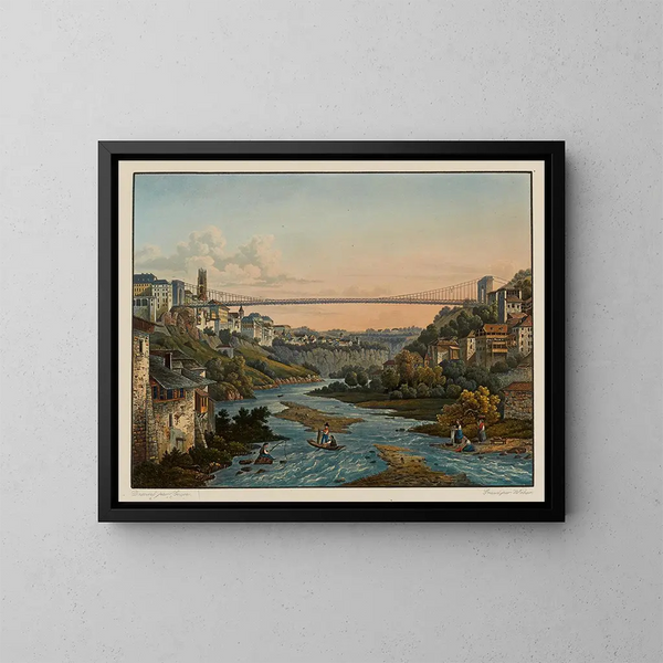 View of Fribourg and the iron bridge - Constantin Guise — framed artwork on a wall