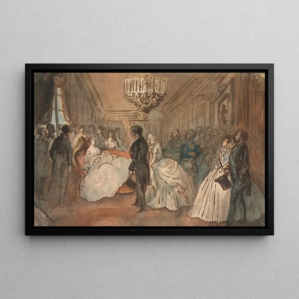 L'Impératrice Eugénie receiving the diplomatic corps after the birth of the Prince Imperial - Constantin Guys — framed artwork on a wall