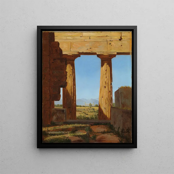 Neptune's Temple Columns at Paestum - Constantin Hansen — framed artwork on a wall