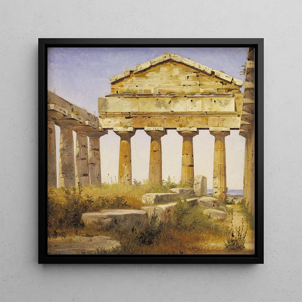 The Temple of Athena at Paestum - Constantin Hansen — framed artwork on a wall