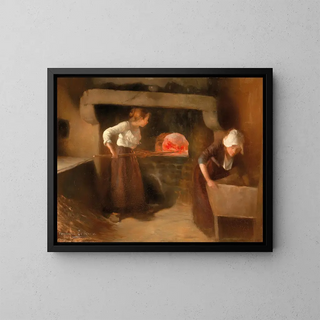 Women baking bread in Brittany - Constantin Le Roux — framed artwork on a wall