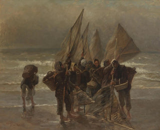 Woman fishing for shrimp at Mariakerke - Constantin Meunier — artwork view