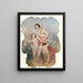 Girl with two dancing children - Continental School — framed artwork on a wall