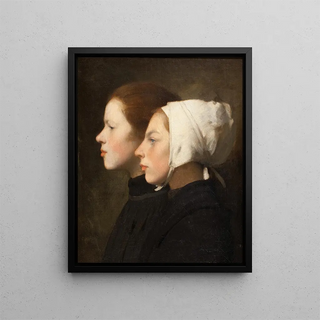 Portrait of Two Girls - Continental School — framed artwork on a wall