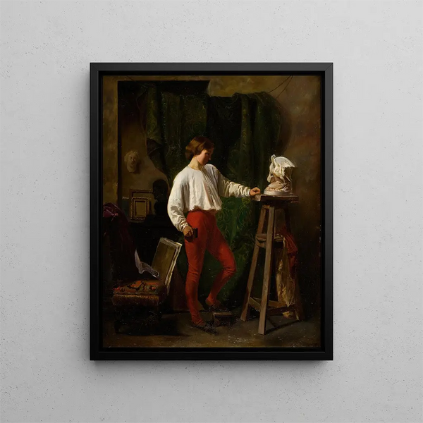 Young Sculptor in His Studio - Continental School — framed artwork on a wall