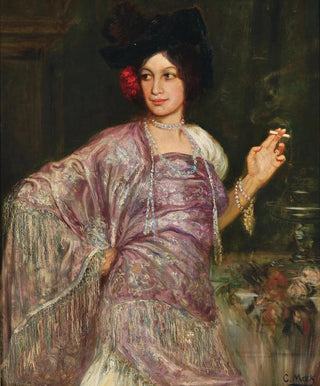 Portrait painting of Dora Gedon as a flamenco dancer with a Manila scarf thrown over her shoulder - Corneille Max — artwork view