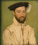 Portrait of a bearded gentleman wearing a black beret and white plumage - Corneille de Lyon — artwork view