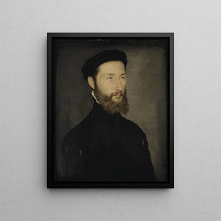 Portrait of a bearded man painting, formerly known as Charles de Cossé-Brissac - Corneille de Lyon — framed artwork on a wall