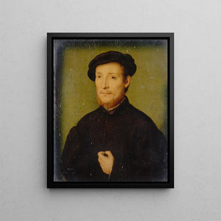 Portrait of a man with his hand on his chest - Corneille de Lyon — framed artwork on a wall