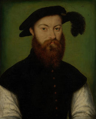Portrait of a man with a hat with black feathers - Corneille de Lyon — artwork view