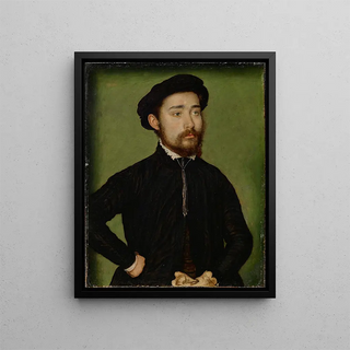 Portrait of a man with a glove - Corneille de Lyon — framed artwork on a wall