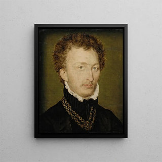Portrait of a man with a gold chain - Corneille de Lyon — framed artwork on a wall