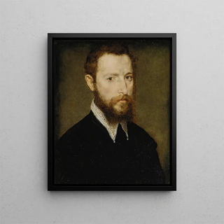 Portrait of a man with a pointed collar - Corneille de Lyon — framed artwork on a wall