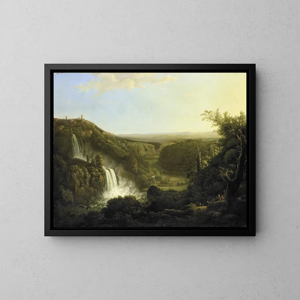 La vallée de l'Anio avec les cascades de Tivoli - Cornelis Apostool — framed artwork on a wall